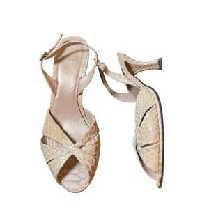 Stuart Weitzman Size 7.5  Snakeskin Strappy Sling Back Heels Shoes